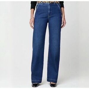 J. Crew High Rise Trouser Jeans Sailor Surf Shore Blue 30 Relaxed Wide Leg Denim